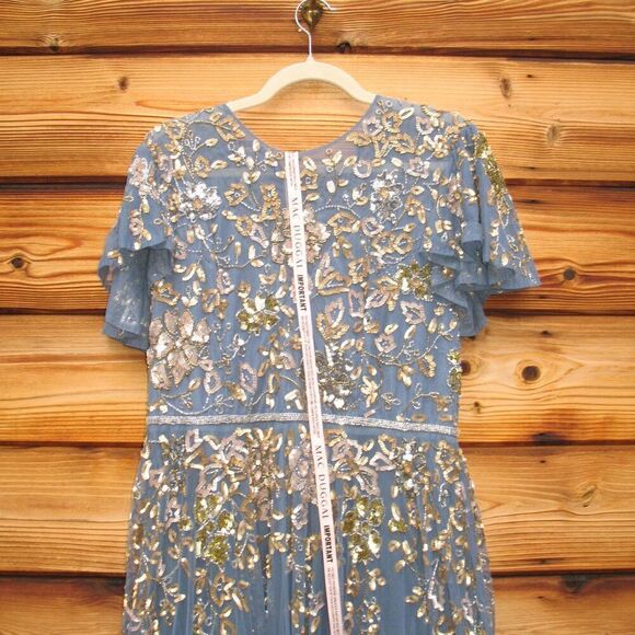 Mac Duggal 5717 Womens Blue Embellished Butterfly Sleeve High Neck Gown - Picture 7 of 14